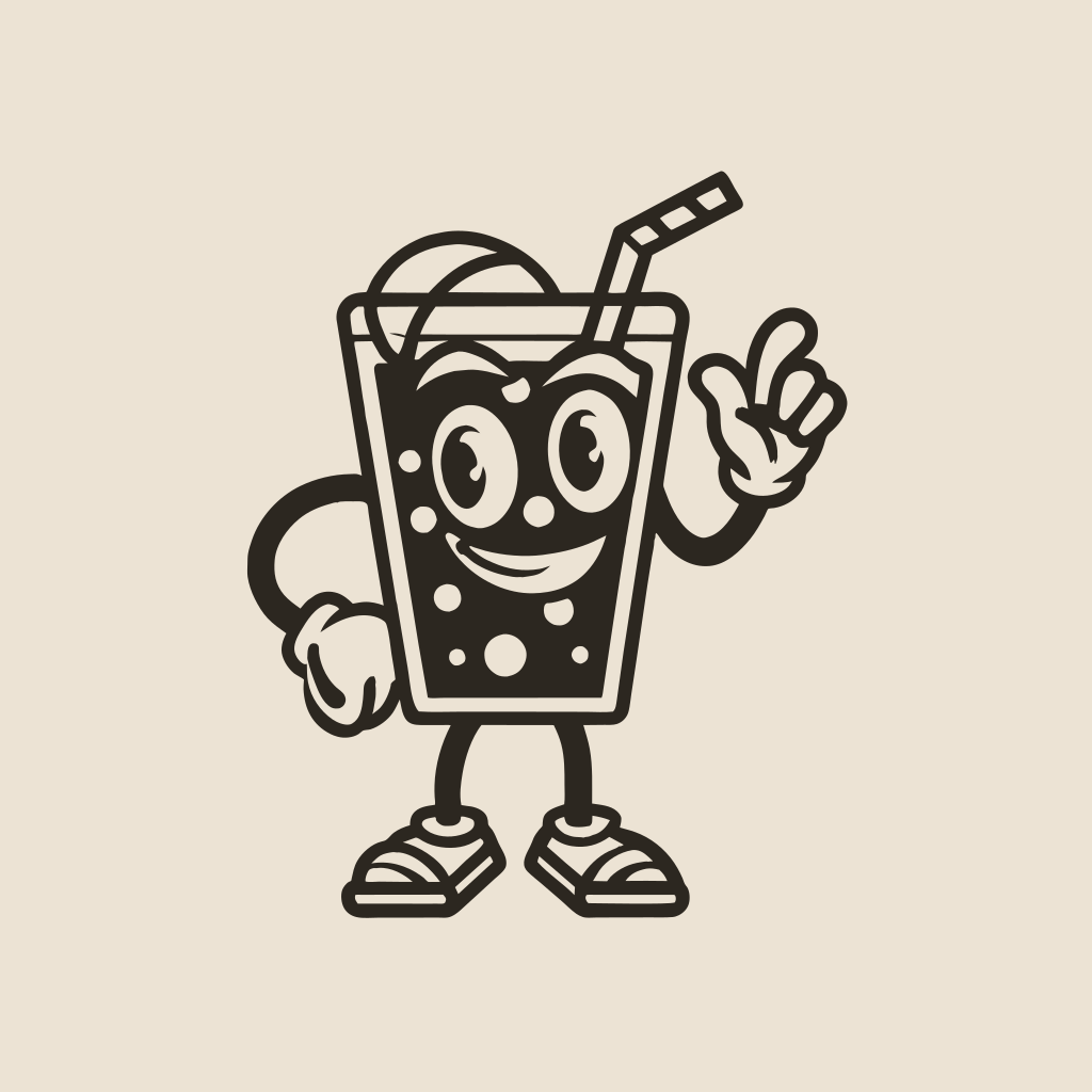 Cartoon retro 70s cartoon drink characters recraft