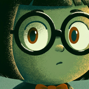 Edna Mode, from the animated film 'The Incredibles', wearing her signature bow and glasses. Close-up shot focusing on her expressive face.