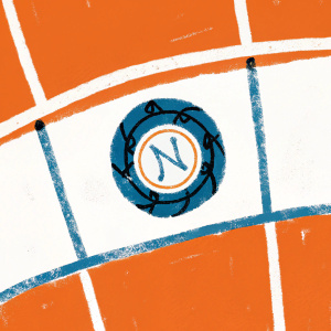 Stylized emblem for Napoli FC. Circular badge design with prominent club symbol. Clean lines and blue color scheme create a simple and recognizable logo.