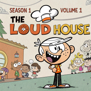 Cover art for Season 1, Volume 1 of The Loud House, a beloved Nickelodeon series. The main character, Lincoln Loud, wears a white cap and stands out against a backdrop filled with lively characters. The vibrant colors and whimsical design bring the cartoon world to life, complete with the Nickelodeon logo.