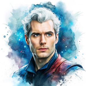 white hair,Henry Cavill,wearing a windbreaker,watercolor,splash,white background