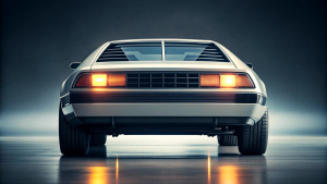 One supercar DeLorean DMC-12 Racing, Rearview, dark style