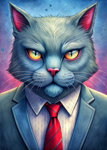 dorohedoro cat face grey with tie

