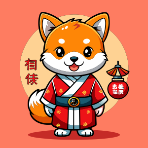 A cute Shiba Inu wearing new year clothes, holding a "Happy New Year" couplet, wishing everyone a happy new year.