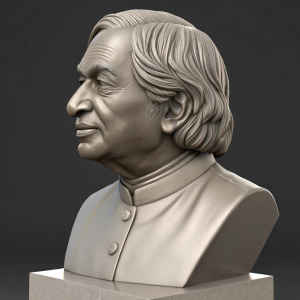 Armaan A. Khan's 3D digital sculpture of A.P.J. Abdul Kalam. Rendered from multiple angles, showcasing the former President's distinguished features. Includes detailed information about his illustrious career.