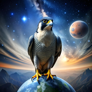 Peregrine falcon carries interplanetary world in its talons