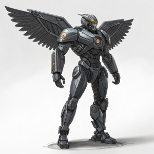 Concept art for a Jaeger robot. Pacific Rim: Uprising. Features wing-like structures and sleek, futuristic body shapes.