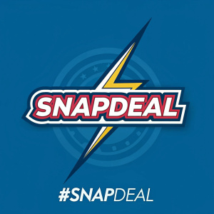 Dynamic logo design for tech company. Vibrant blue background. Bold 'Snapdeal' text with a sleek lightning bolt graphic. '#Snapdeal' hashtag beneath in smaller font.