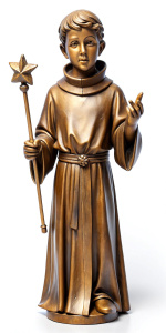 A bronze statue of a cute slender 25-year-old man dressed in a wizard robe, holding a magic wand in his right hand