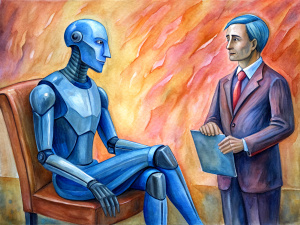 Man and AI waiting for a job interview: AI vs human competition
