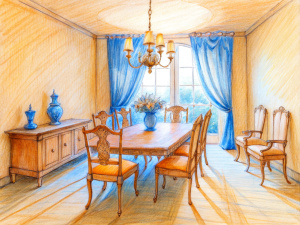 a sketch of a provence dining room