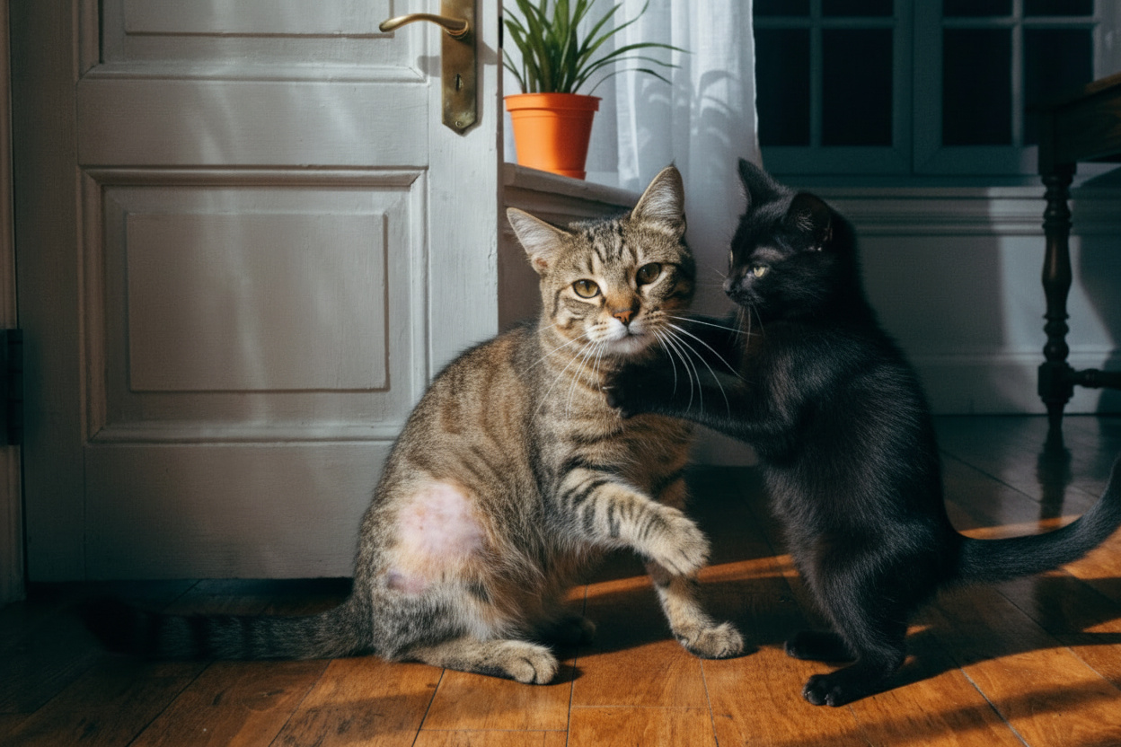 Two cats playing together