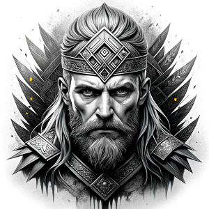 walhalla, viking warrior,  runics face, black work, white backrounds