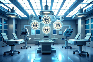 Modern equipment in operating room. Medical devices for neurosurgery. with AI