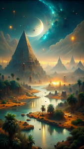 Aaru (Egyptian Mythology): Aaru is the celestial paradise, a lush land filled with flowing rivers in ancient Egyptian mythology. It is believed that this is the eternal home of the blessed dead, where they enjoy the next life in peace and prosperity.