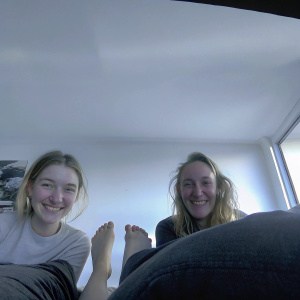 Selfie of Imogen Poots and Toni Collette in a casual setting, webcam photo