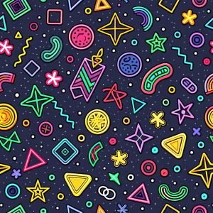 Game Fun colorful line doodle shape seamless pattern. Creative minimalist style art background for children or trendy design with basic shapes. Simple childish scribble backdrop.