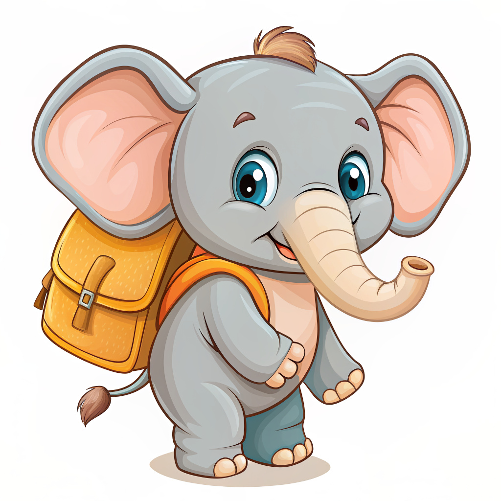Cute little elephant with a bag on his back vector illustration isolated on white background





