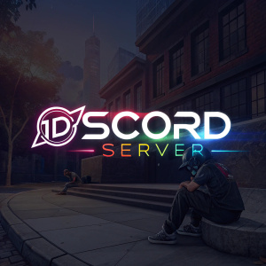Advertisement for Discord Server. Sleek design, dark background. Angular logo. Neon text effects. Minimalistic layout.