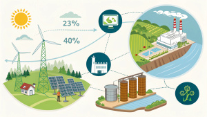 Les sources d'énergie verte font 41% de l'électricité en 2024, avec l'hydraulique, l'éolien, le solaire et les technologies. 