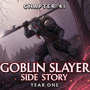 Comic book cover for 'Goblin Slayer Side Story: Year One' Chapter 41. Depicts a goblin-like creature in an aggressive combat pose. Dark color palette with hints of purple and grayscale. Title at the bottom in bold letters.