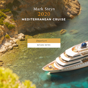 Homepage for Mark Steyn's 2020 Mediterranean Cruise. Sleek design. Large images of the cruise ship sailing through crystal-clear waters. Itinerary details, including departure and return dates, are clearly displayed. Interactive map highlighting the ports of call. Easy-to-navigate layout.