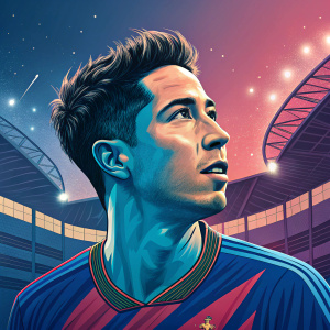 Digital illustration of Samir Nasri, French footballer. Artistic interpretation with vibrant colors, on a futuristic sports arena backdrop.