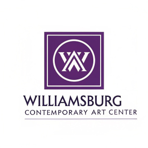 Modern logo design for Williamsburg Art Center featuring a stylized emblem. The emblem combines the letters 'W' and 'A' within a purple square. The text 'Williamsburg Contemporary Art Center' is written in a sleek, contemporary font beneath the emblem.