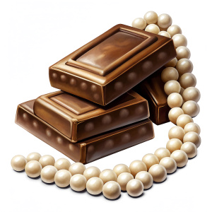 chocolate bar and white beads 