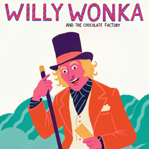 Movie Poster: 'Willy Wonka and the Chocolate Factory' - Gene Wilder stars as the eccentric and whimsical Willy Wonka. A vibrant illustration showcases Jack Albertson alongside the Golden Ticket winners, immersed in the fantastical Wonka chocolate factory. The text 'Willy Wonka and the Chocolate Factory' is boldly displayed at the top, surrounded by playful, colorful imagery.