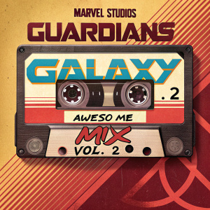 Poster for Guardians of the Galaxy Vol. 2. Cassette tape design with Marvel Studios logo, vibrant colors, text label reads 'Awesome Mix Vol. 2'.