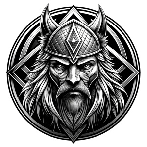 walhalla, viking warrior,  runics face, black work, white backrounds