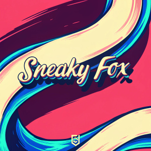 Golden swirly design for Sneaky Fox logo. Playful and modern script font in shades of gold, red, and green. Visually captivating brand identity