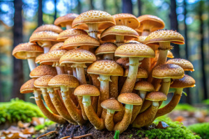 Мицелий гриба Armillaria ostoyae, также известного как "грибный слой", занимает территорию около 965 гектаров (примерно 2384 акра) в Голубых Горах Орегона. Armillaria ostoyae