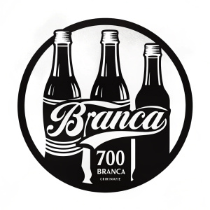 logotipo en blanco y negro 
de dos botellas, una coca- cola tiene que decir (70 )y un fernet branca que diga (30)chocando entre si con fondo solido blanco

