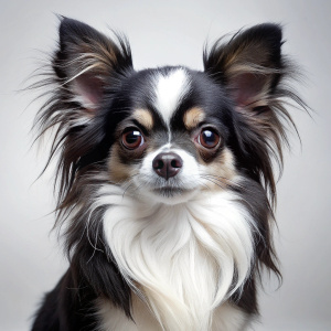 chihuahua negro y blanco pelo largo