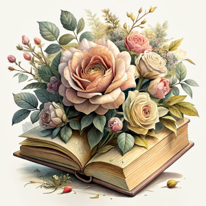 a clipart vintage book by a plant White background