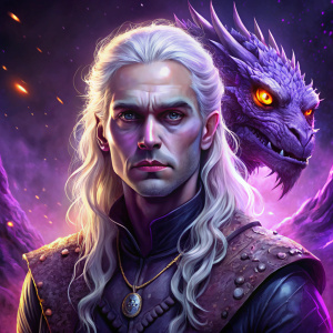 Viserys Targaryen from the series with purple eyes and dragon
