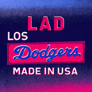 Los Angeles Dodgers logo decal. Large blue lettering. Team abbreviation. Thick, sticker-like appearance. WinCraft Sport, Made in USA.