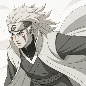 2D digital illustration of Otsutsuki Kinshiki from Boruto anime. Close-up, dynamic pose, line art, grayscale tones with subtle shadows