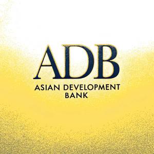 Logo featuring 'ADB' in bold, modern font with 'Asian Development Bank' underneath. Dark blue on white background.