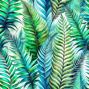 white backgraund.ferns and sparsely placed tropical leaves.only
 . laying repeat