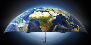 planet earth entirely under a large monochromatic umbrella
