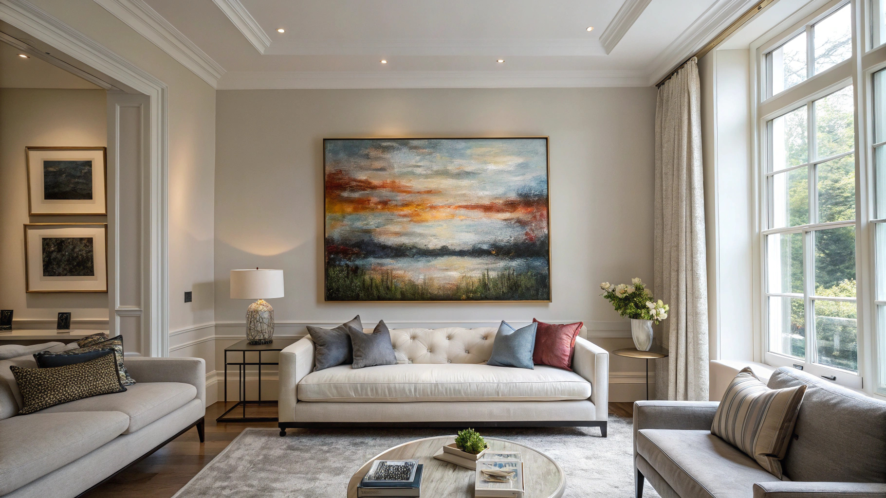 Ось оптимізований **MidJourney-промпт** для прев’ю до статті *How to Hang Art*:  ---  **MidJourney Prompt**  > A modern living room with a large abstract painting perfectly centered on the wall above a sofa, balanced composition, art hung at eye level, neutral walls, soft daylight coming through a window, minimal contemporary furniture, elegant cozy atmosphere, gallery-style presentation, no people, no text, interior design magazine look, high-end home decor photography, realistic lighting, natural shadows, depth of field, 35mm lens, ultra-detailed, photorealistic, 8k > > **--ar 16:9 --v 6 --style raw**  ---  Якщо потрібно, можу зробити альтернативний варіант для галерейної стіни або мінімалістичного інтер’єру.