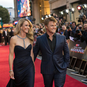 Luke Hemsworth and Samantha Hemsworth at the premiere of 'Thor: Ragnarok', walking on the bustling red carpet.