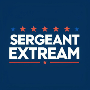 Modern logo for 'Sergeant Extream'. Bold sans-serif font, vibrant color palette, white text on a deep blue background.