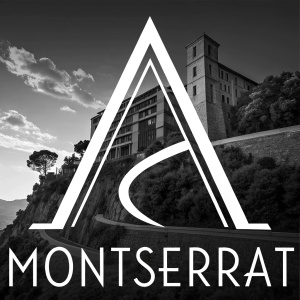 The Montserrat brand logo featuring a bold, modern 'A' in sans-serif font. White on black background.