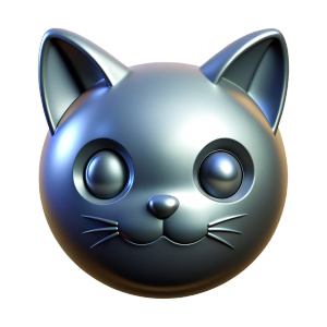 a basic 3d one color shine silver chrome glow cat head white background less creepy