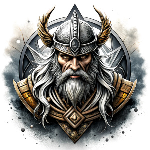 Nordic God Tyr - perfect realistic art, high-definition grey and black, white background tattoo design