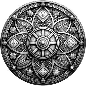 nordic shields geometric symbols -  tattoo design - perfect realistic art - high-definition - grey and black - white background 